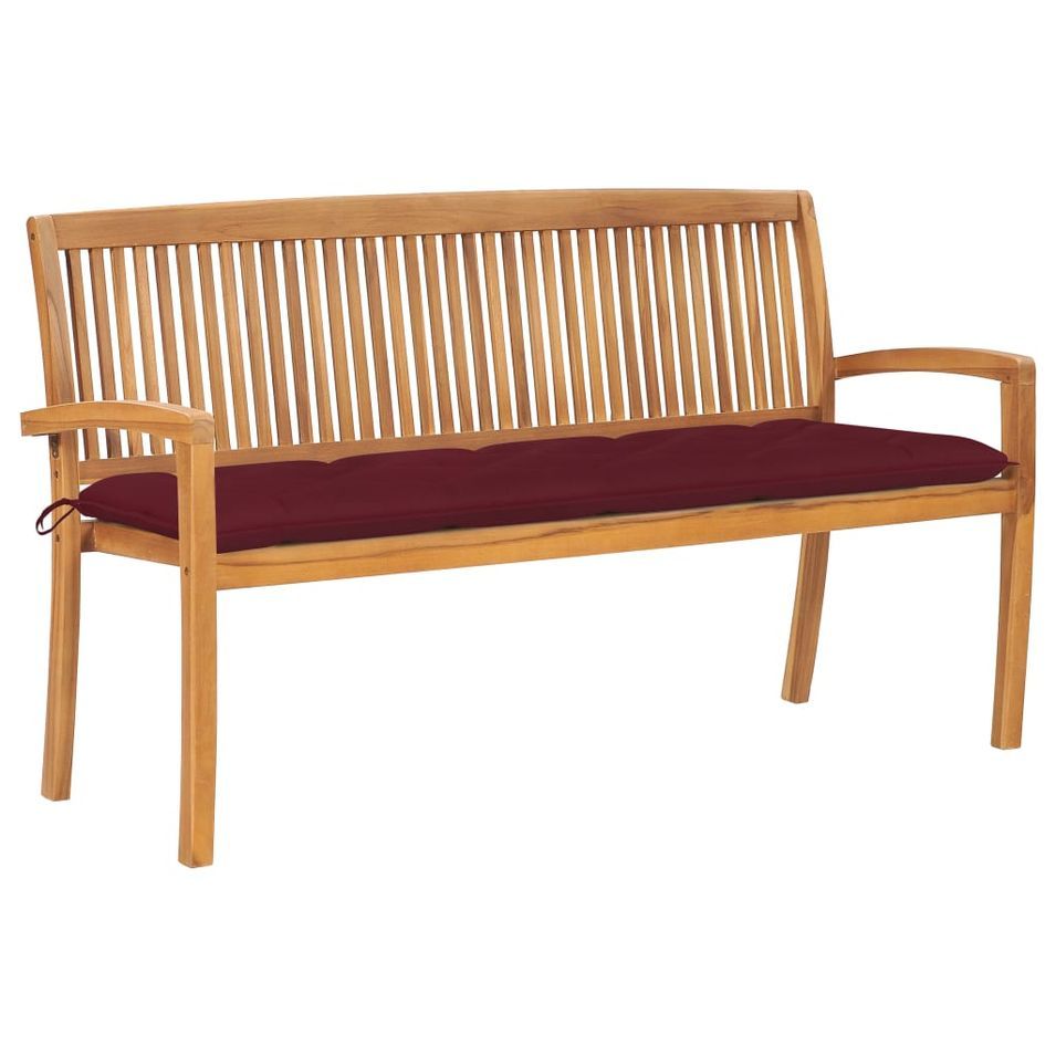 Banc de jardin empilable et coussin 159 cm Bois de teck massif 26 - Photo n°1