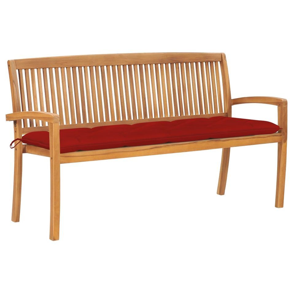 Banc de jardin empilable et coussin 159 cm Bois de teck massif 23 - Photo n°1