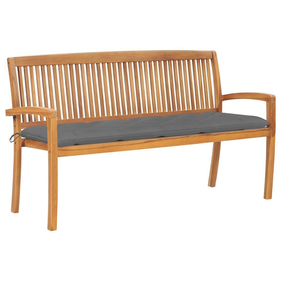 Banc de jardin empilable et coussin 159 cm Bois de teck massif 7 - Photo n°1