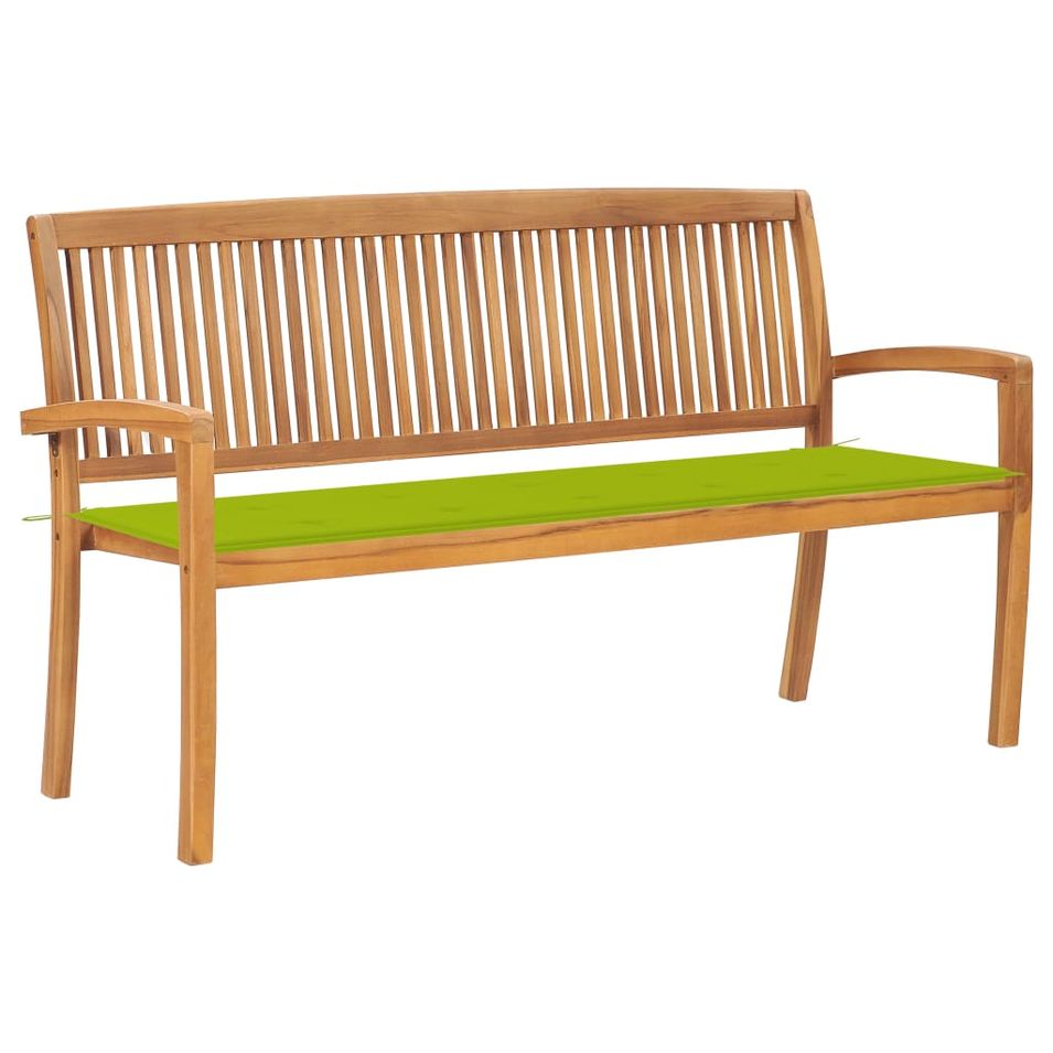 Banc de jardin empilable et coussin 159 cm Bois de teck massif 18 - Photo n°1
