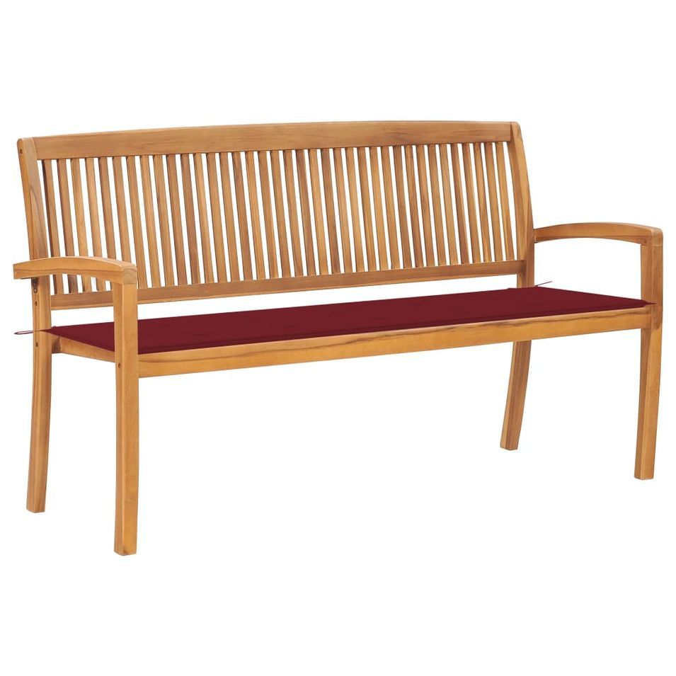 Banc de jardin empilable et coussin 159 cm Bois de teck massif 5 - Photo n°1