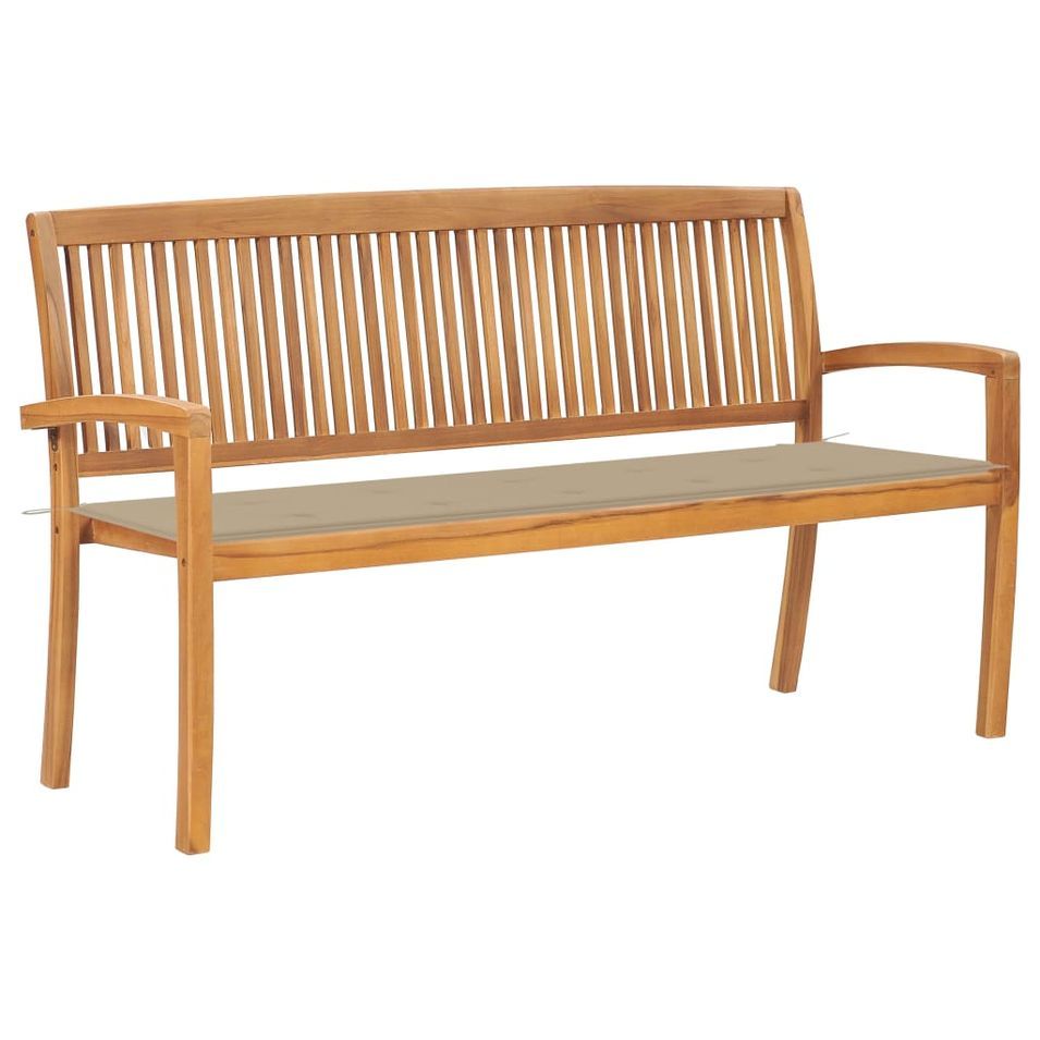 Banc de jardin empilable et coussin 159 cm Bois de teck massif 15 - Photo n°1