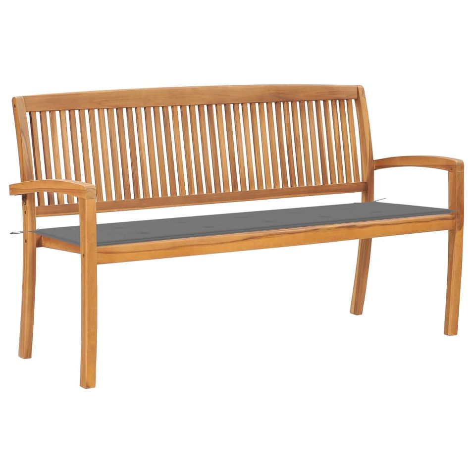 Banc de jardin empilable et coussin 159 cm Bois de teck massif 13 - Photo n°1