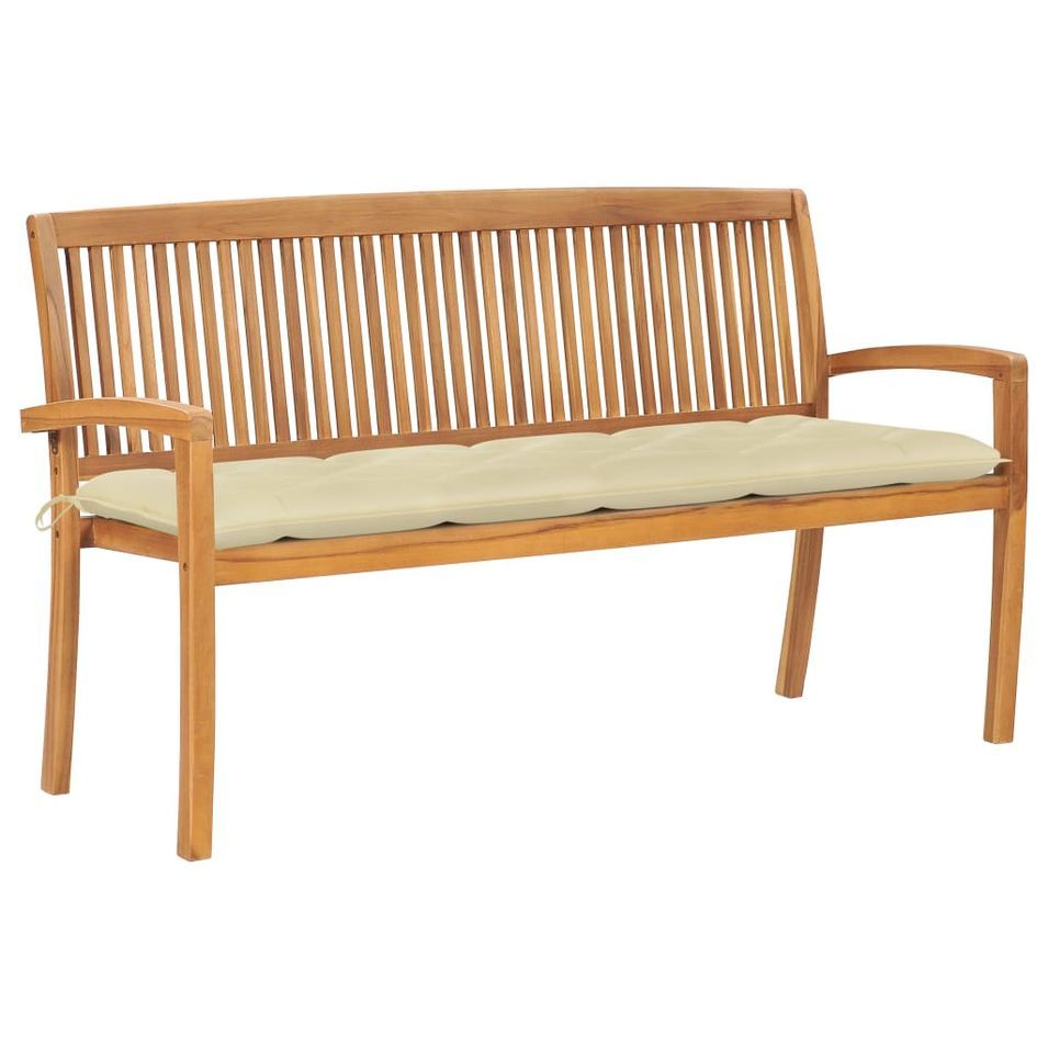 Banc de jardin empilable et coussin 159 cm Bois de teck massif Jardy - Photo n°1