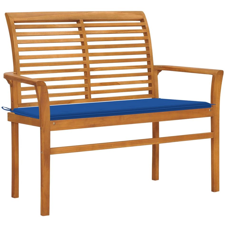 Banc de jardin et coussin bleu royal 112 cm Bois de teck massif - Photo n°1