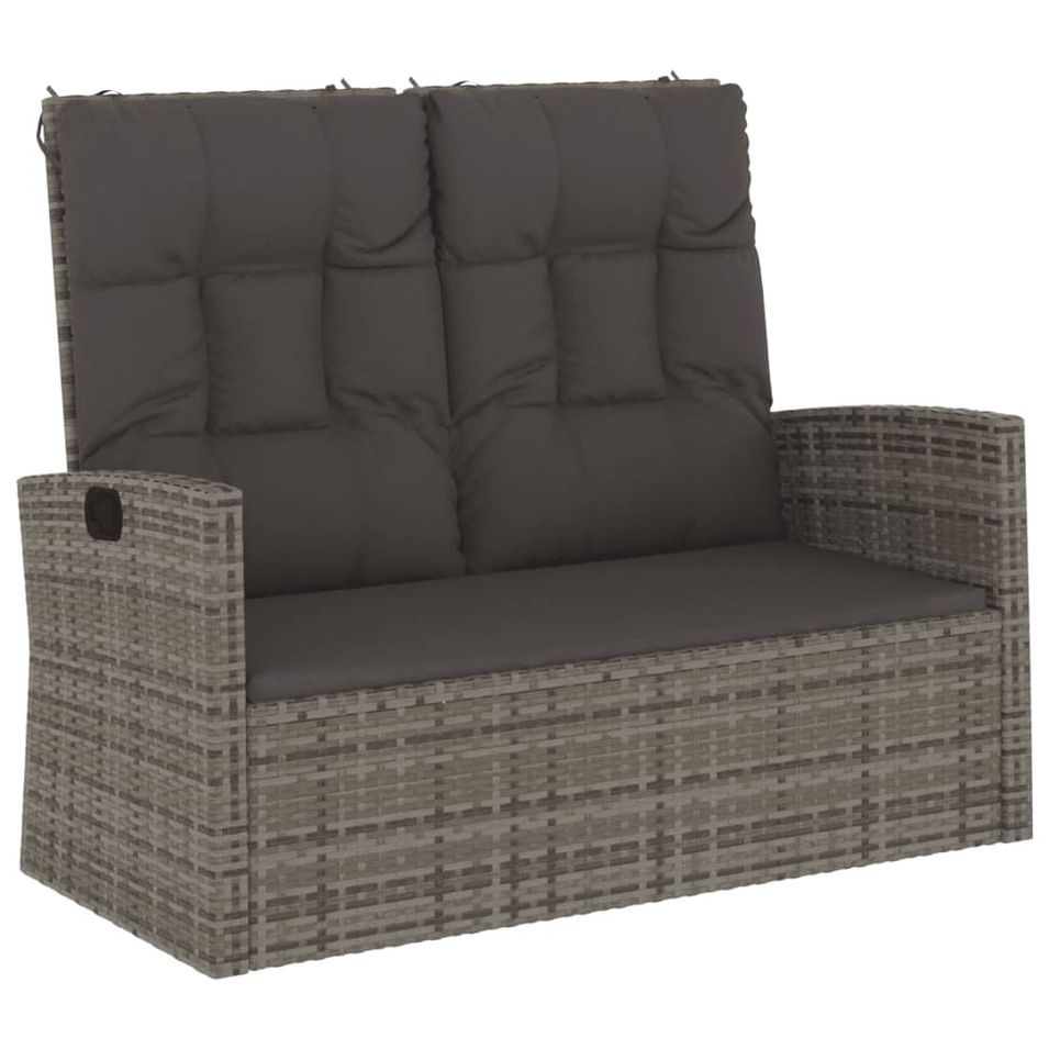 Banc de jardin inclinable et coussins gris 118cm résine tressée - Photo n°1