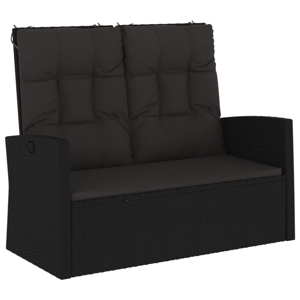 Banc de jardin inclinable et coussins noir 118cm résine tressée - Photo n°1