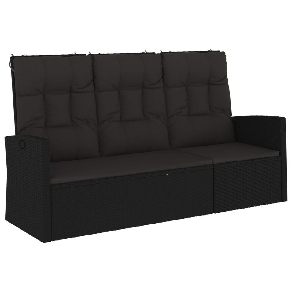 Banc de jardin inclinable et coussins noir 173cm résine tressée - Photo n°1