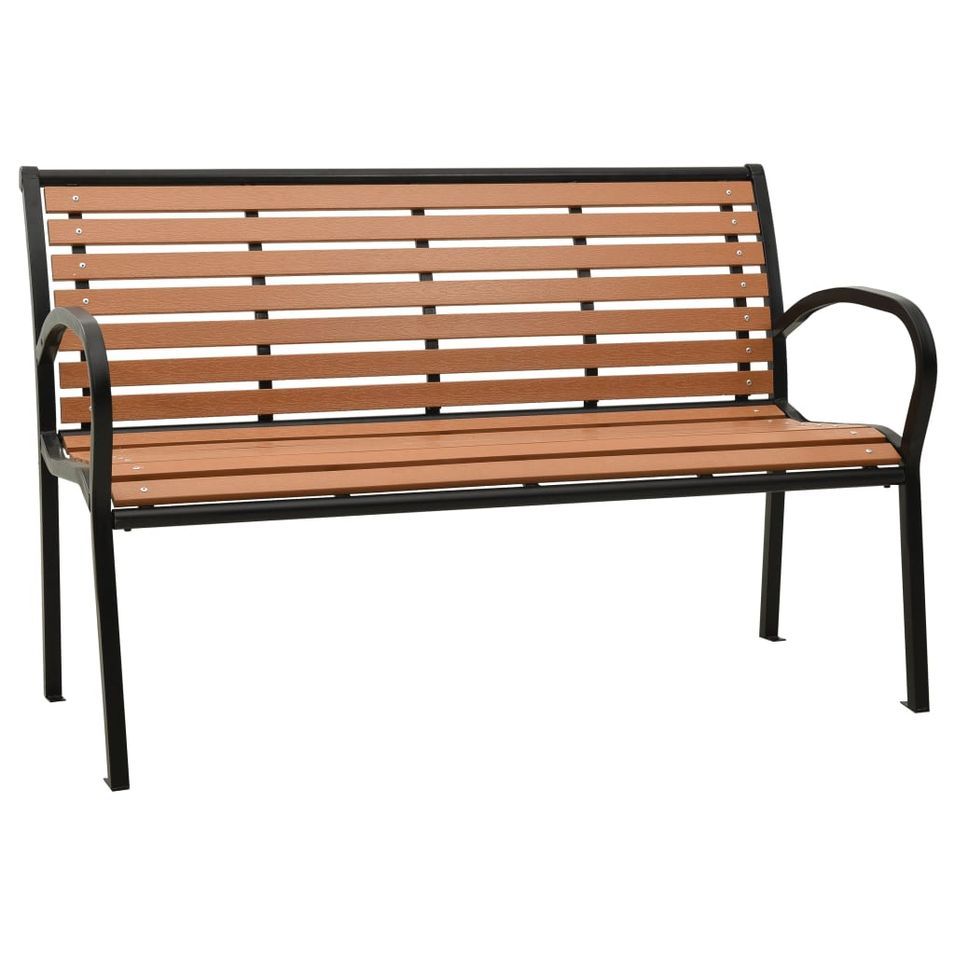 Banc de jardin Noir et marron 116 cm Acier et WPC - Photo n°1