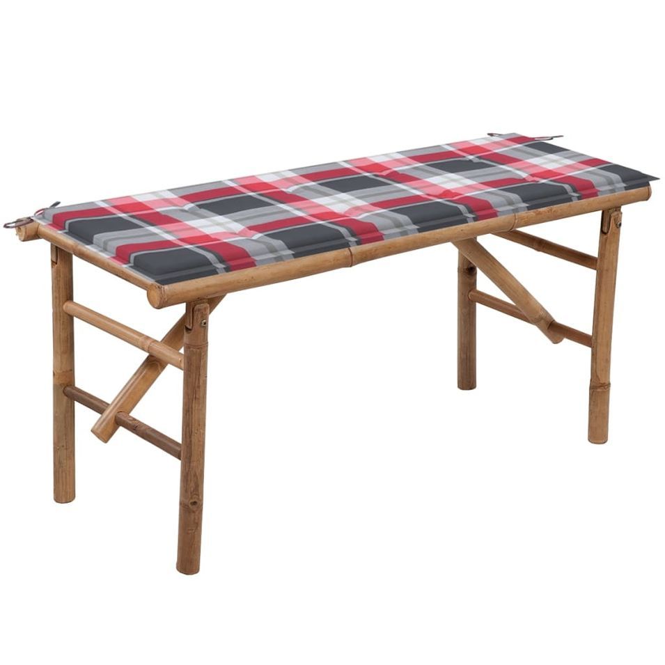 Banc de jardin pliable avec coussin 118 cm Bambou - Photo n°1