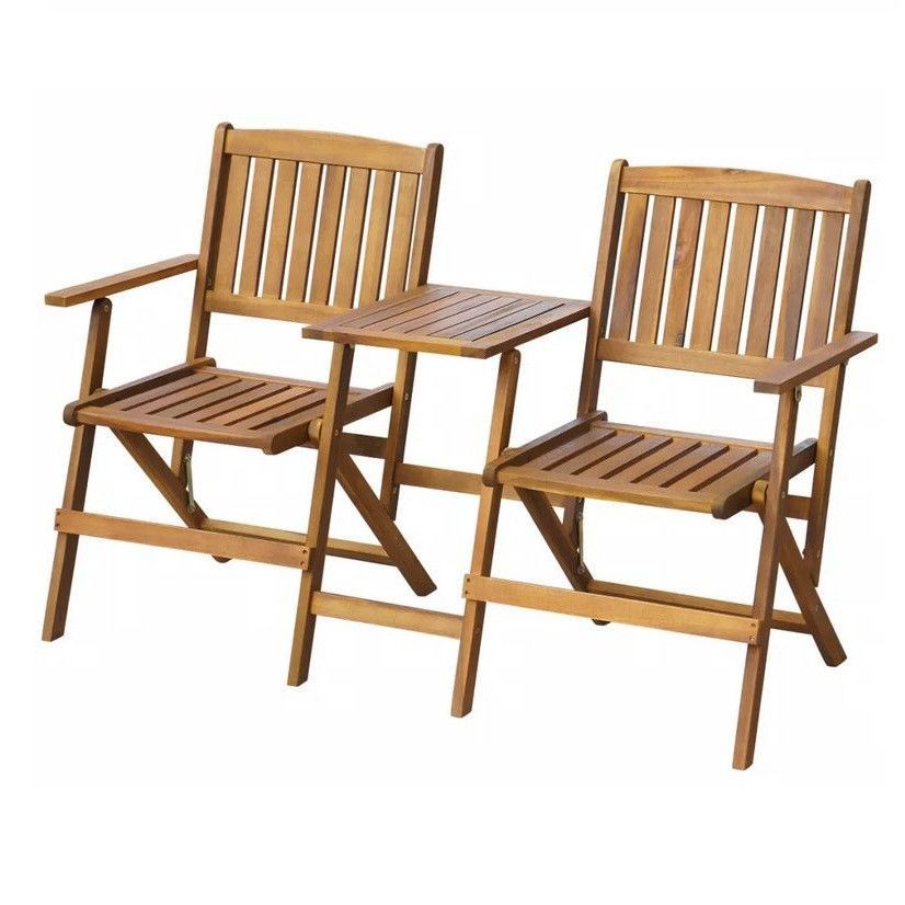 Banc de jardin pliant avec table acacia massif foncé Tulak - Photo n°1