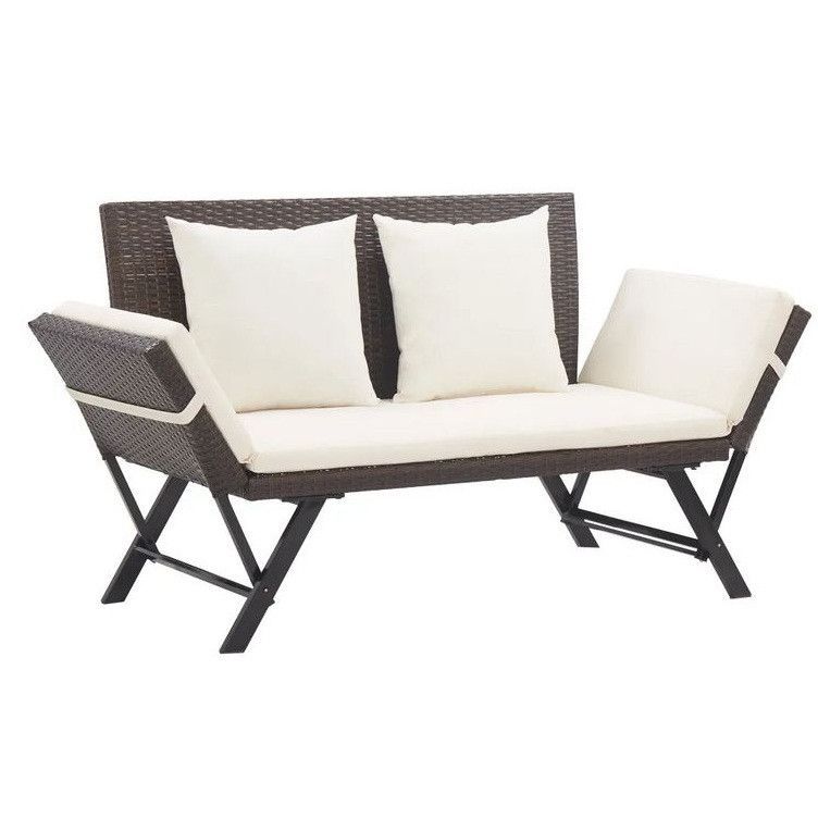 Banc de jardin polyester blanc et résine tressée marron Risto - Photo n°1