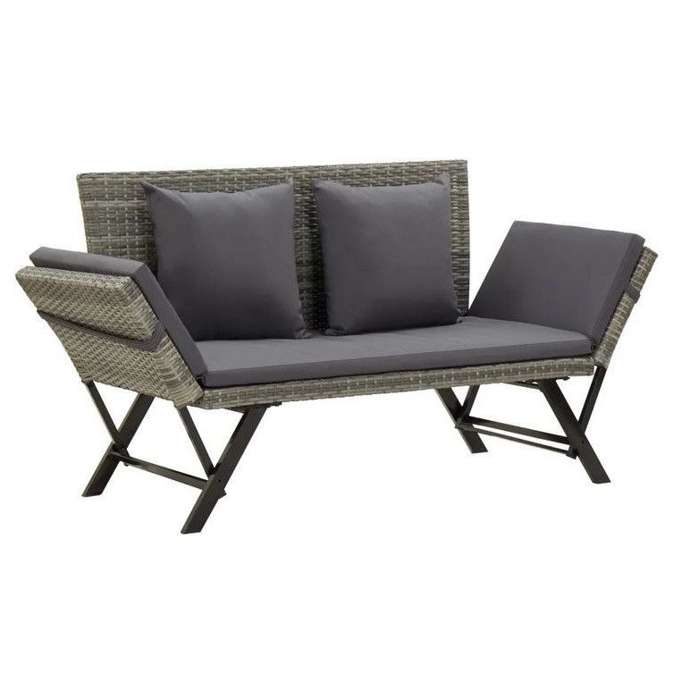 Banc de jardin polyester et résine tressée gris Risto - Photo n°1