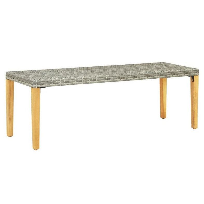 Banc de jardin résine tressée grise et pieds acacia Lakt 80 cm - Photo n°1
