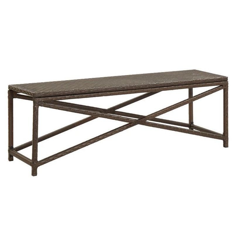 Banc de jardin résine tressée marron Adgi 120 cm - Photo n°1