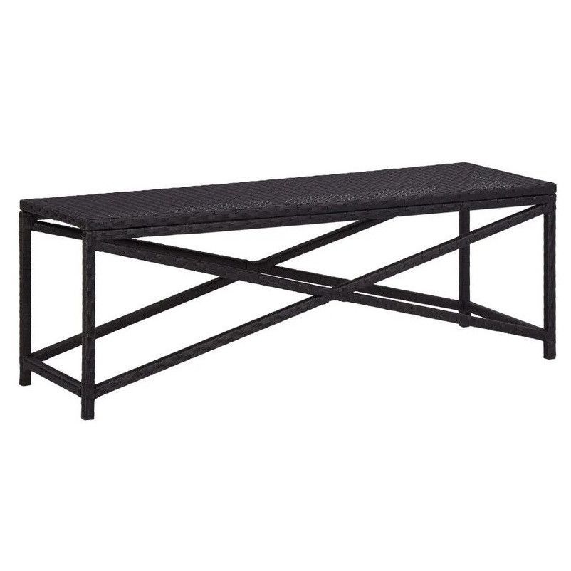 Banc de jardin résine tressée noire Adgi 120 cm - Photo n°1