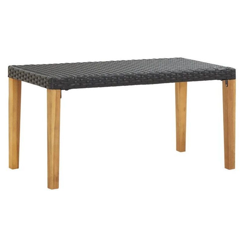 Banc de jardin résine tressée noire et pieds acacia Lakt 120 cm - Photo n°1