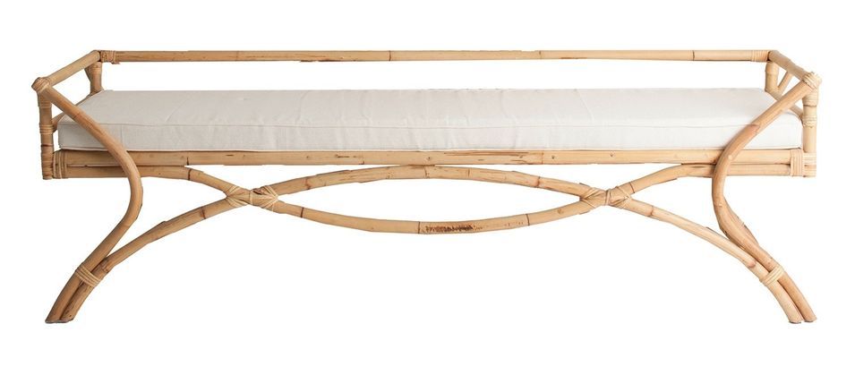 Banc de jardin rotin clair et assise tissu blanc Sisal - Photo n°1