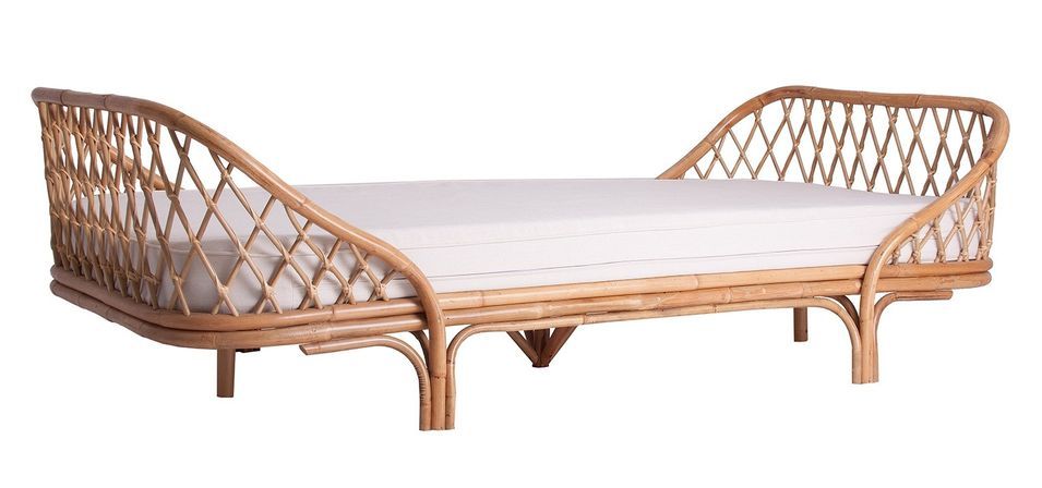 Banc de jardin rotin clair et coussin tissu blanc Sisal - Photo n°1
