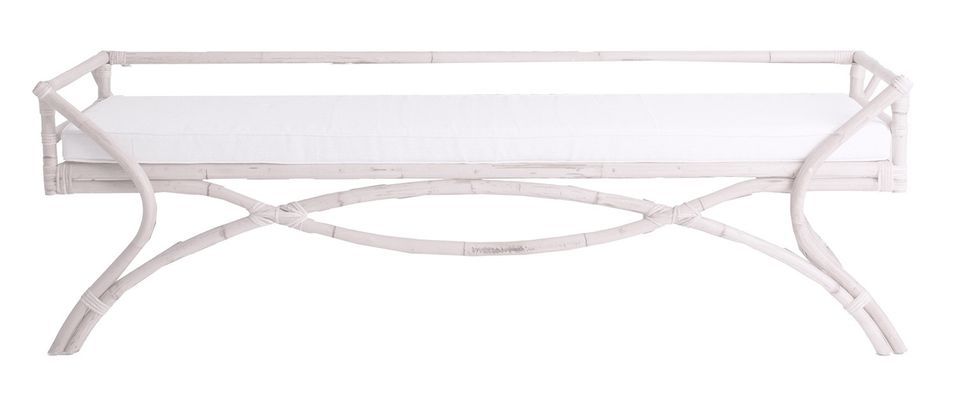 Banc de jardin rotin et assise tissu blanc Sisal - Photo n°1
