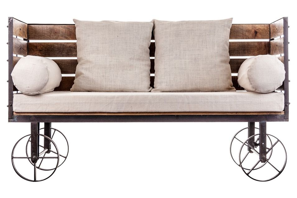 Banc de jardin sur roulettes manguier massif foncé et métal Vitaa ...