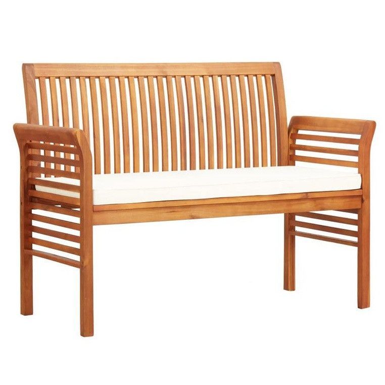 Banc de jardin tissu blanc et acacia massif clair Tulak 150 cm 2 - Photo n°1