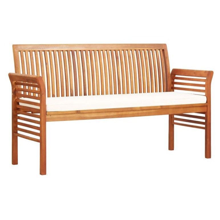Banc de jardin tissu blanc et acacia massif clair Tulak 150 cm - Photo n°1