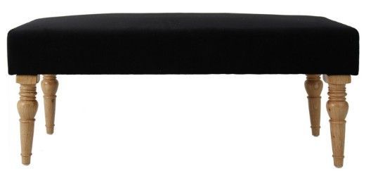 Banc de lit tissu noir et pieds pin massif clair Doumie - Photo n°1