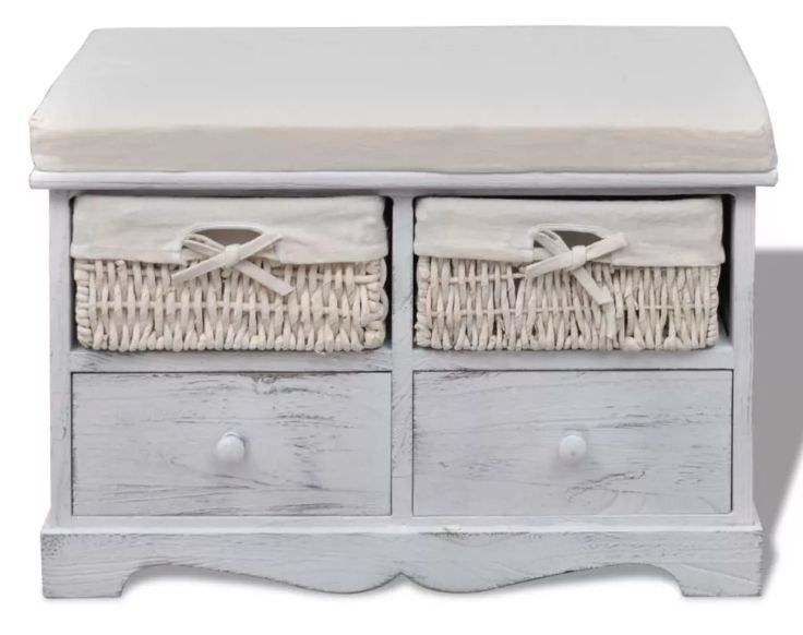 Banc de rangement 2 tiroirs et 2 paniers bois massif clair Poupa - Photo n°1