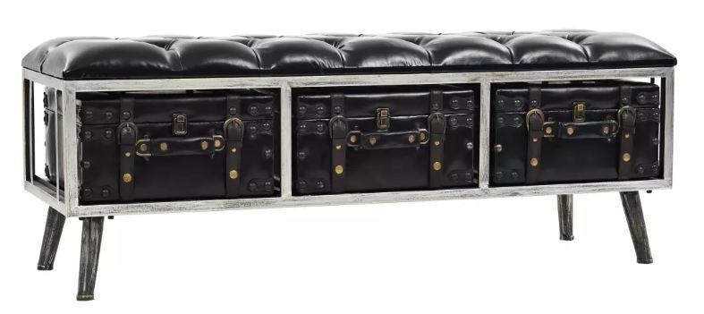Banc de rangement 3 tiroirs similicuir noir et pieds métal noir Poundy - Photo n°1