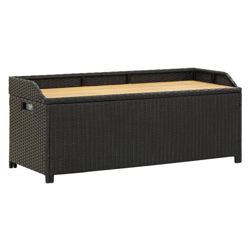 Banc de rangement acacia massif et résine tressée noire Toplu - Photo n°1