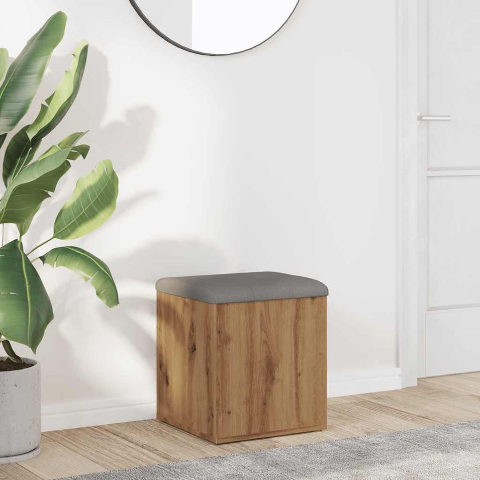 Banc de rangement chêne artisanal 42x42x45 cm bois d'ingénierie - Photo n°1