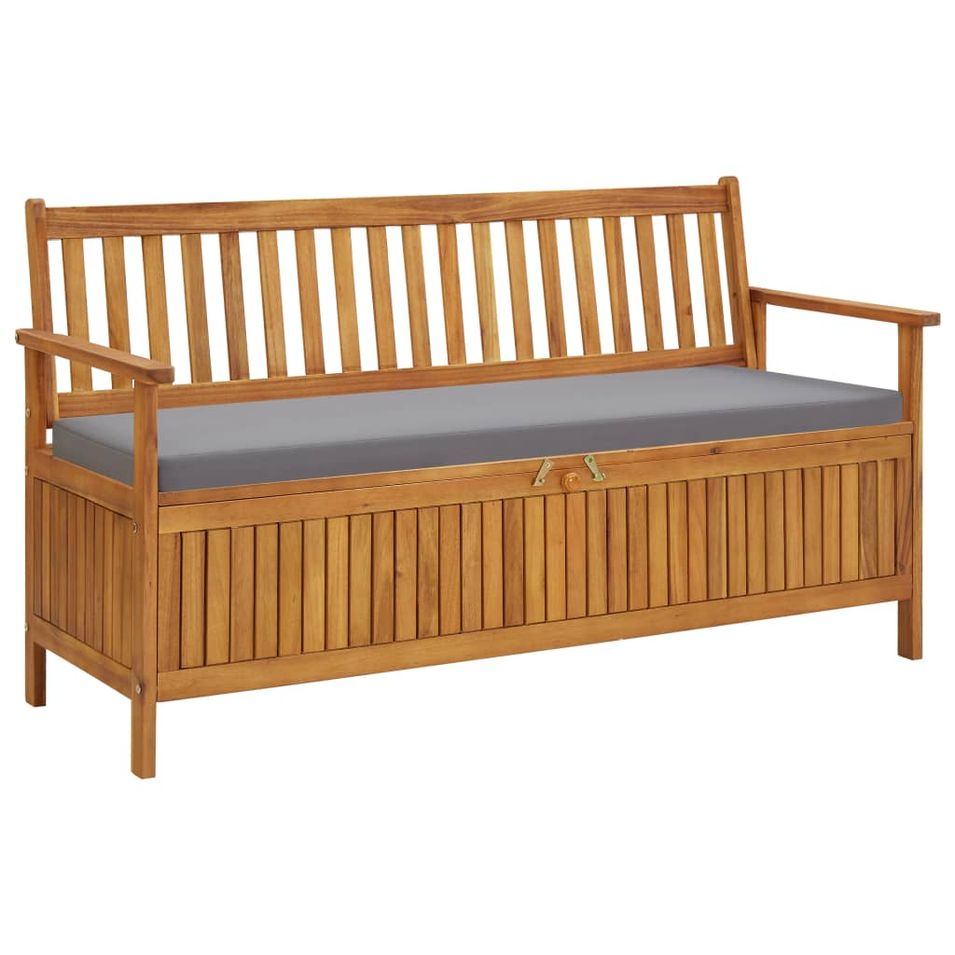 Banc de rangement de jardin avec coussin 148 cm Bois d'acacia - Photo n°1