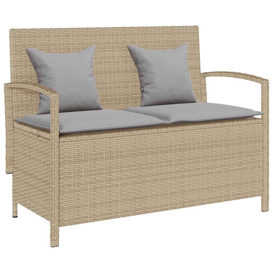 Banc de rangement de jardin avec coussin beige résine tressée - Photo n°1