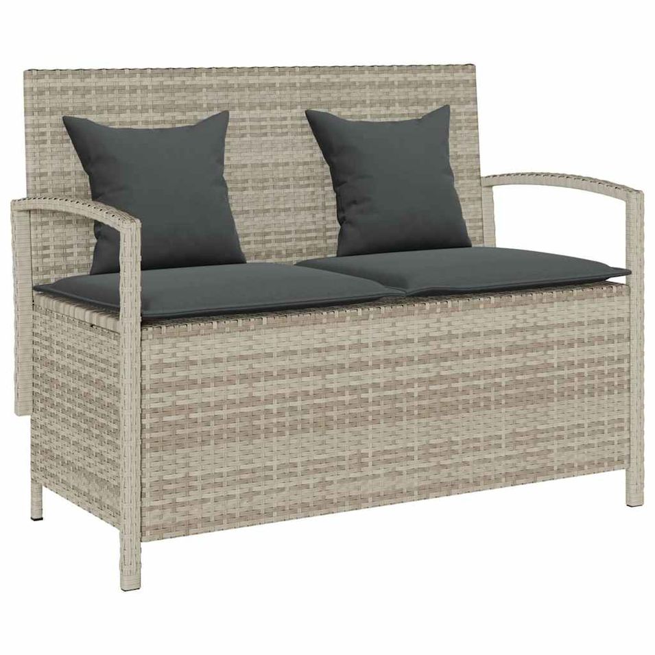 Banc de rangement de jardin avec coussin gris clair polyrotin - Photo n°1