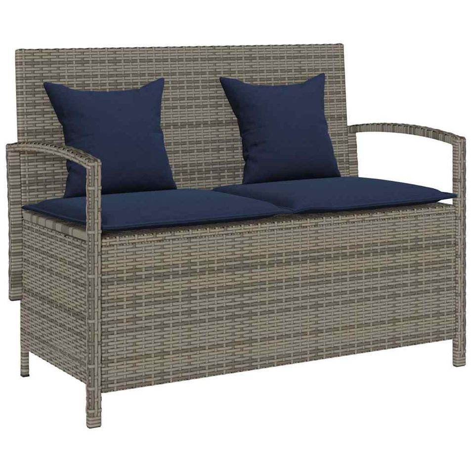 Banc de rangement de jardin avec coussin gris résine tressée - Photo n°1
