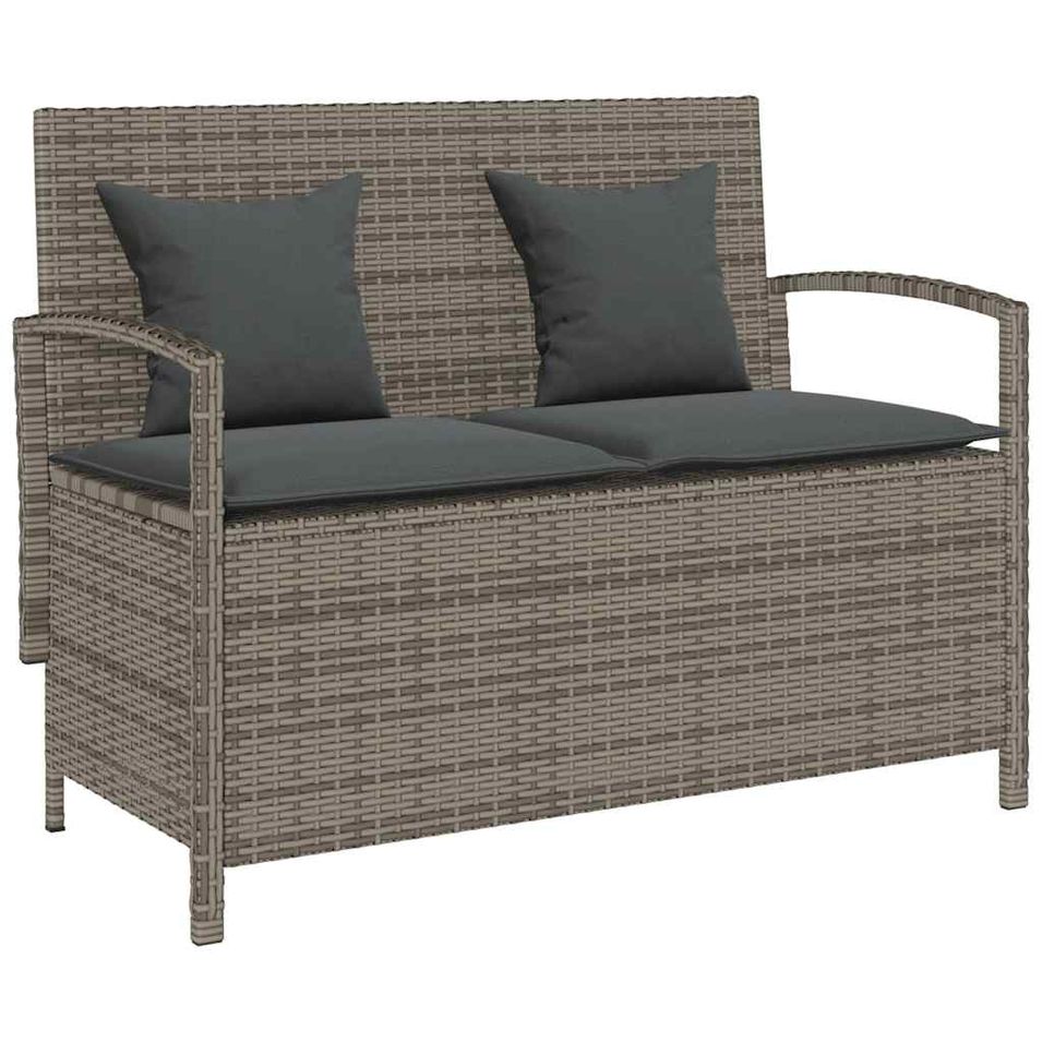 Banc de rangement de jardin avec coussin gris résine tressée - Photo n°1