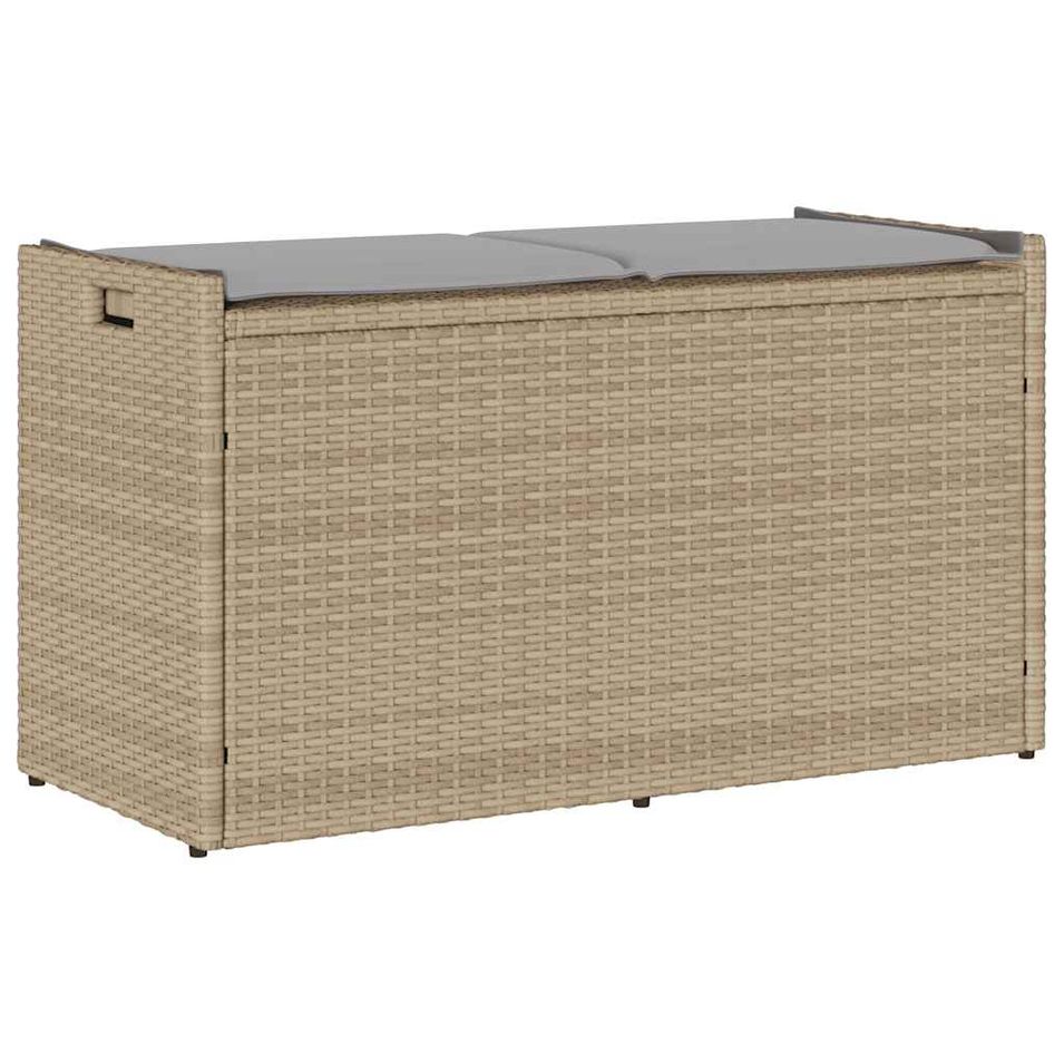 Banc de rangement extérieur coussin beige 100 cm résine tressée - Photo n°1