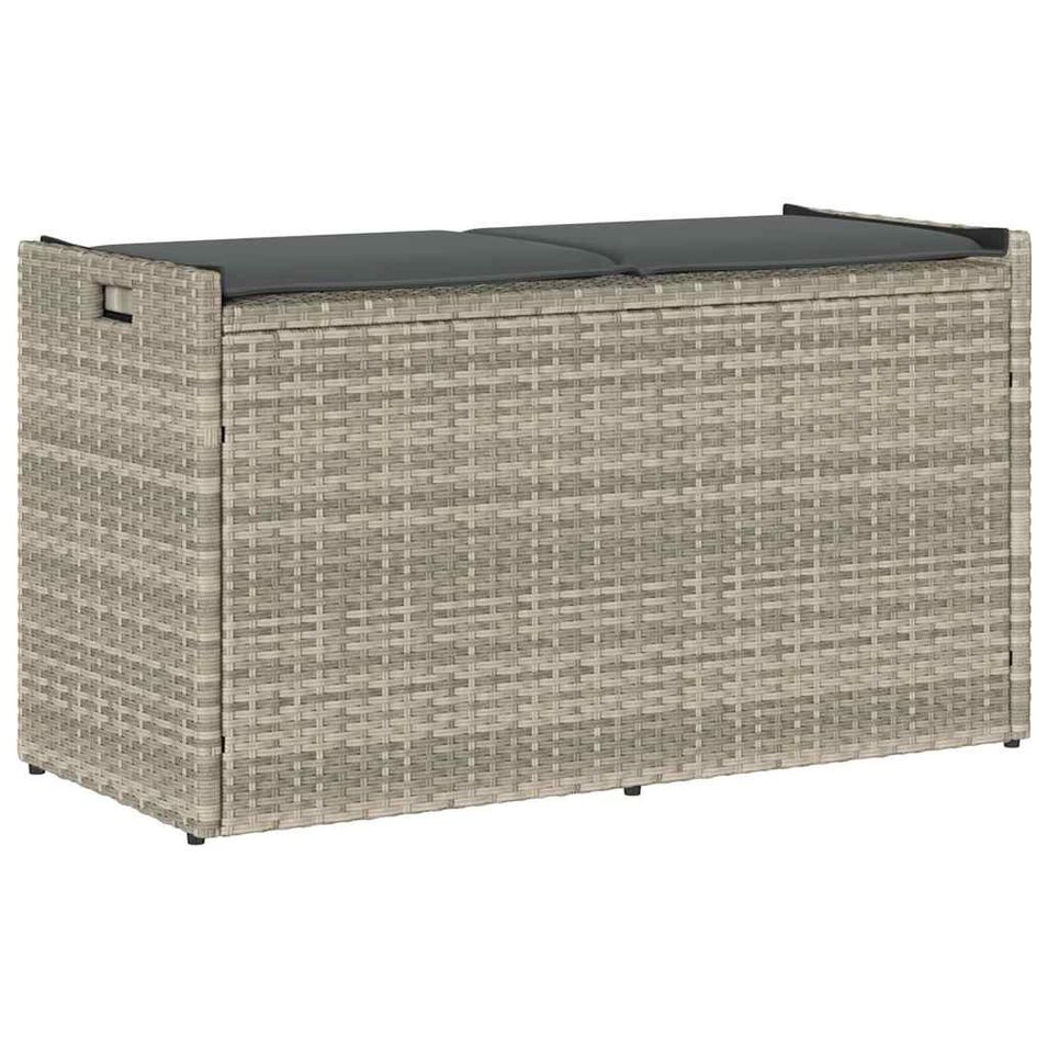Banc de rangement extérieur coussin gris clair 100 cm polyrotin - Photo n°1
