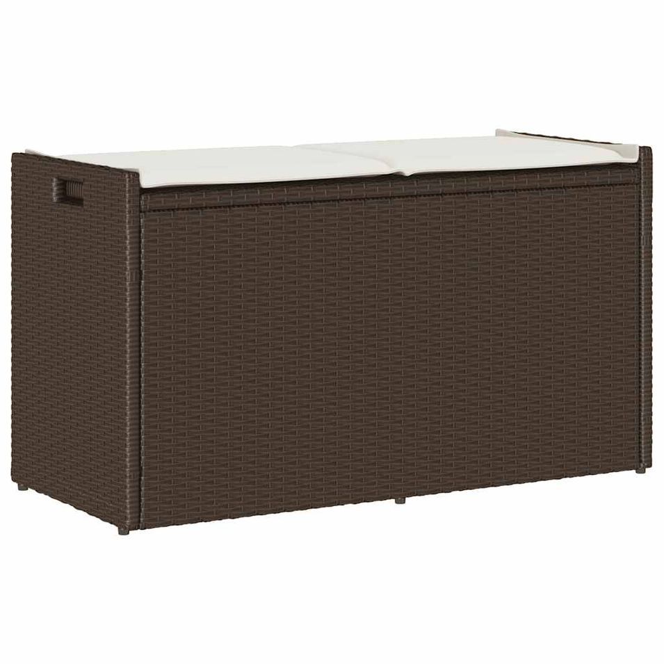Banc de rangement extérieur coussin marron 100cm résine tressée - Photo n°1