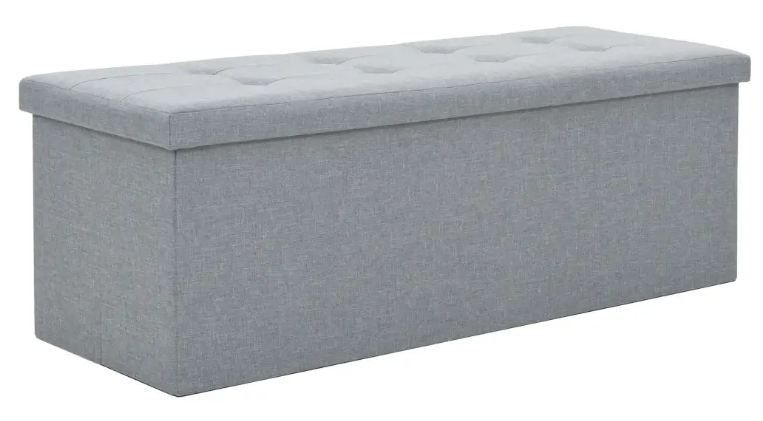 Banc de rangement pliable capitonné tissu gris clair Kaiko - Photo n°1