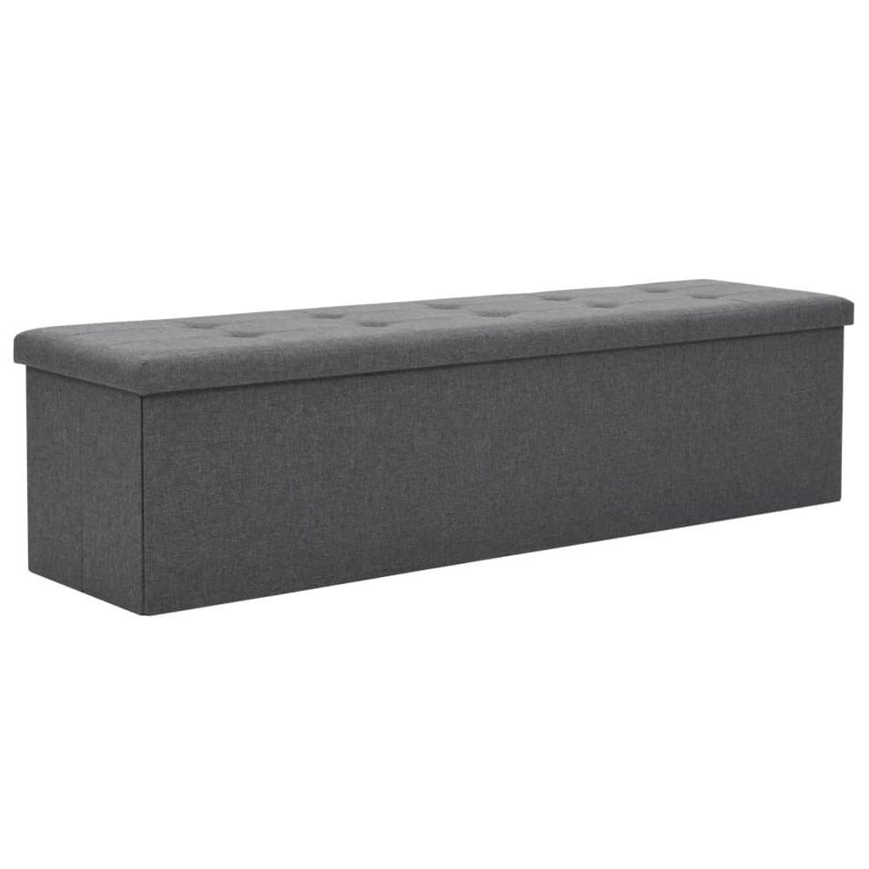 Banc de rangement pliable Faux lin 150 x 38 x 38 cm Gris foncé - Photo n°1