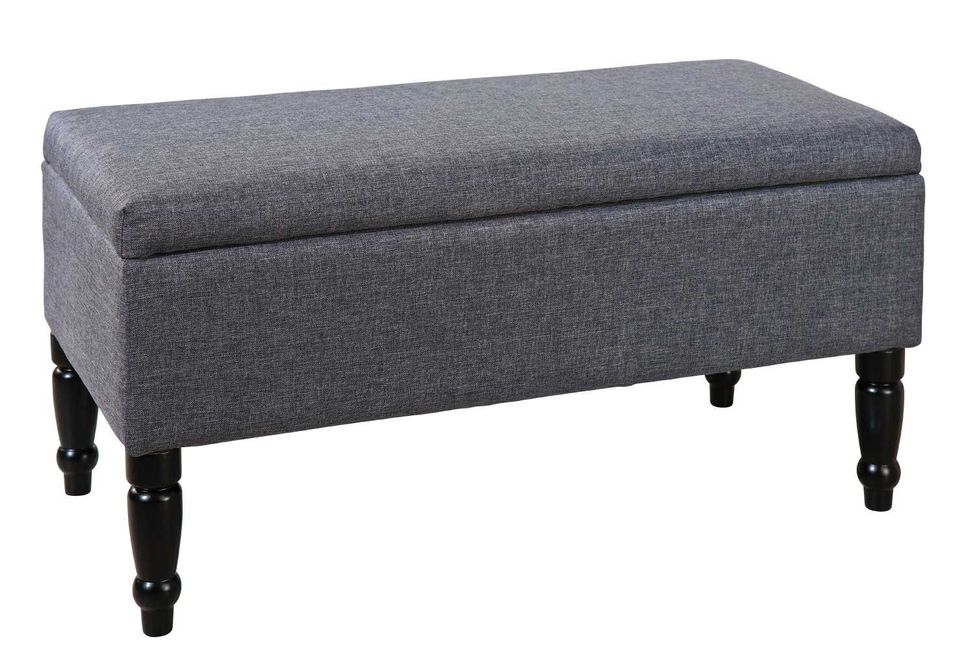 Banc de rangement tissu gris et pieds bois massif noir Meiro - Photo n°1