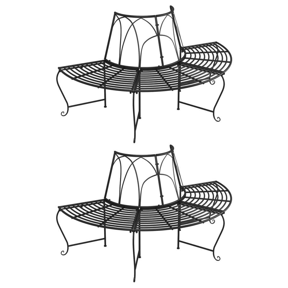 Banc demi-circulaire tour d'arbre lot de 2 Ø159 cm Noir Acier - Photo n°1