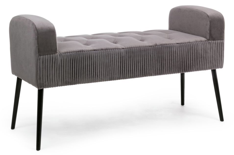 Banc en bois de pin et tissu gris Odile L 104 cm - Photo n°1