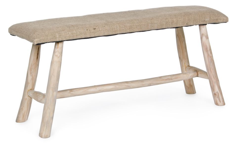 Banc en bois teck et tissu jute naturel Saka L 100 cm - Photo n°1