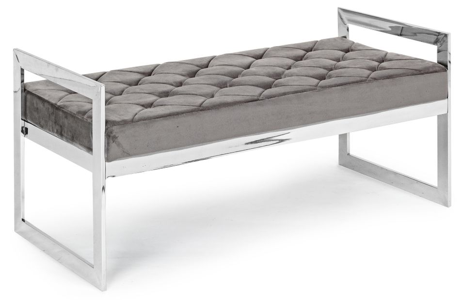 Banc en velours gris et pieds en acier inoxydable Josia L 97 cm - Photo n°1