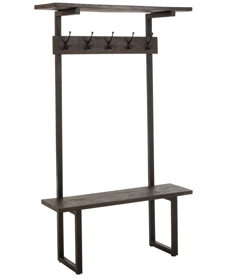 Banc et porte-manteau bois manguier foncé noir Roma L 110 cm - Photo n°1