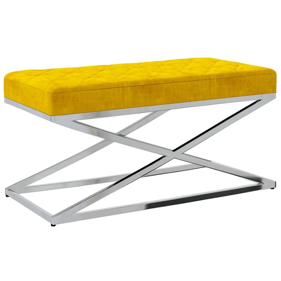 Banc Jaune moutarde Velours et acier inoxydable - Photo n°1