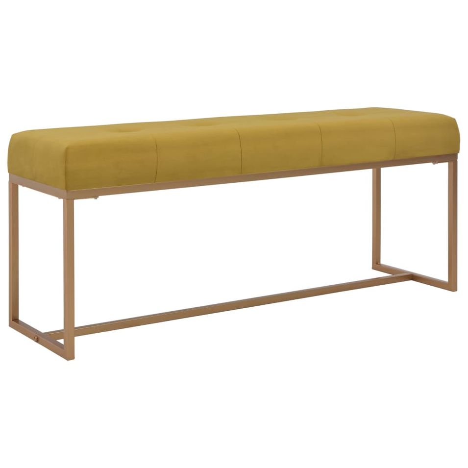 Banc moderne velours moutarde et pieds métal doré Kissy 120 cm - Photo n°1
